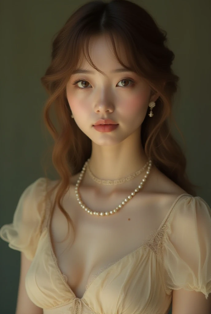 ( masterpiece, top quality, best quality,8k, girl,ultra detailed,raw photo:1.5),(photorealistic:1.4), (cinematic lighting), PerfectNwsjMajic, , Surrealism, UHD, ccurate, Super detail, textured skin, High detail, Best quality, dynamic angle, White skin,[Beautiful blue eyes], high nose,[flat chest:large breasts:0.5],(1girl),(good anatomy:0.5)), Dreamy atmosphere, Dark,expressive brush strokes, mystical ambiance, Artistic interpretation, Stunning Studio Ghibli style costumes, a whimsical illustration, Subtle colors and tones, mystical aura, jewelry ,sparkling,, white outfit 