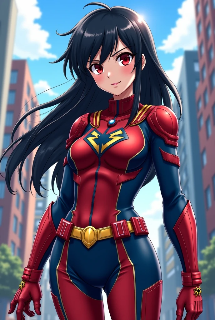 (Masterpiece, Superb Quality, Super Detailed, High Resolution), Female Focus, Little Girl, (Superman Suit), Angry Emoticon, (Hands on Hips), (((Solo)), City Ruins, Background Details, Full Body