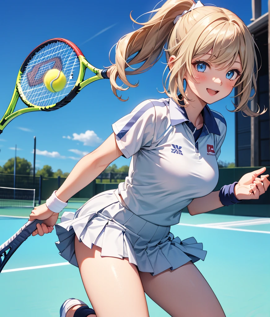 masterpiece, (textured skin), best quality, gorgeous beautiful girl, (a female tennis athlete), detailed clothes,large breasts,narrow waist,, (beautiful face), cinematic lighting, (at tennis venue),