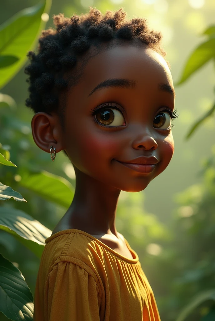 retrato realismo uma mulher  africana africana pele marrom escura queimada do sol, cabelos longos cacheados, roupas de princesas,  imagem intrigante, imagem limpa, ao fundo um lindo lago