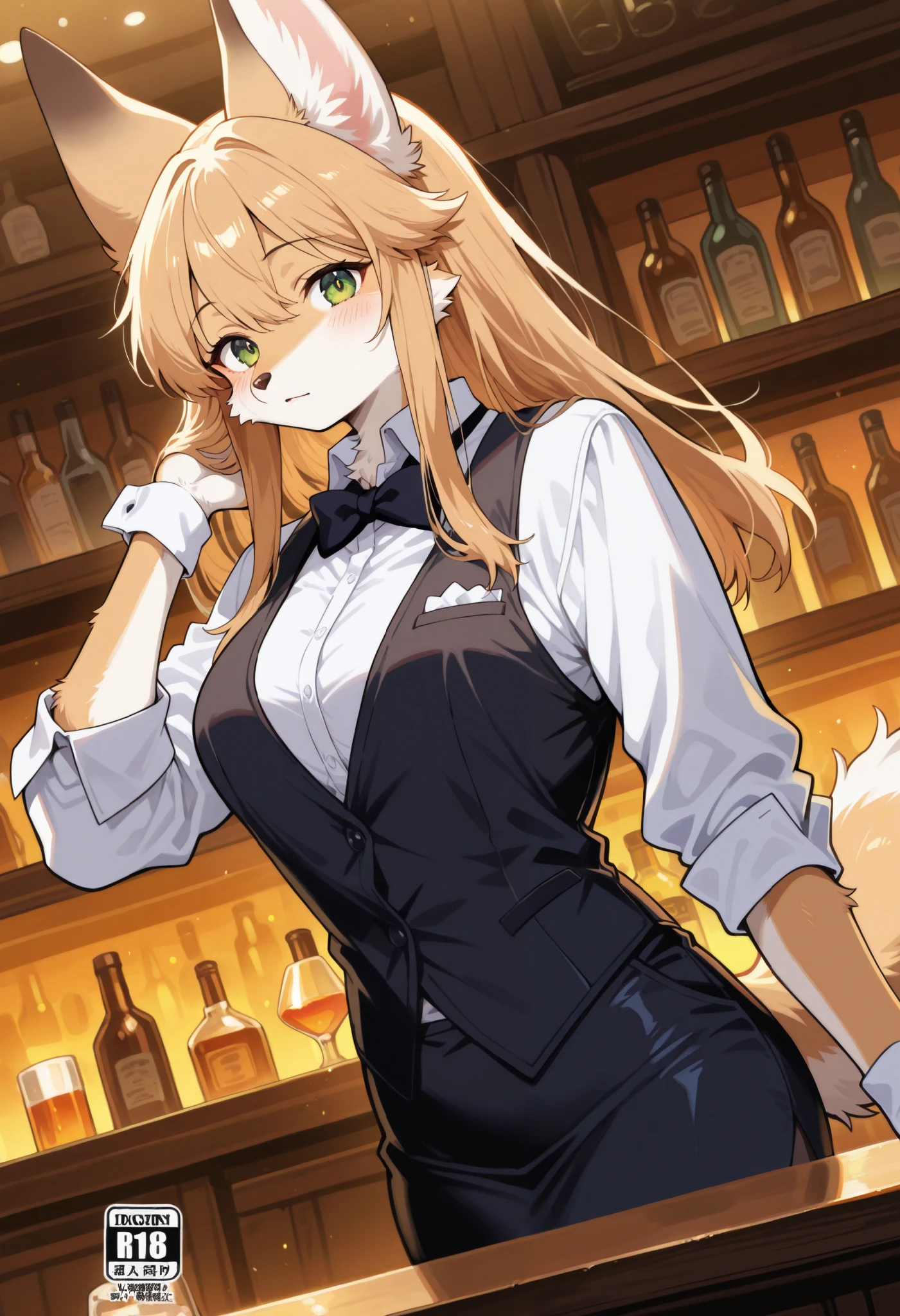 rating_safe, score_9, score_8_up, score_7_up, score_6_up, score_5_up, score_4_up, highres, source_furry, cover page, super high resolution, detailed background, bartender, bar, cocktail, absurdres(1girl, kemono, furry anthro)perfect anatomy, expression, good lighting, cinematic shadow, dynamic angle,
