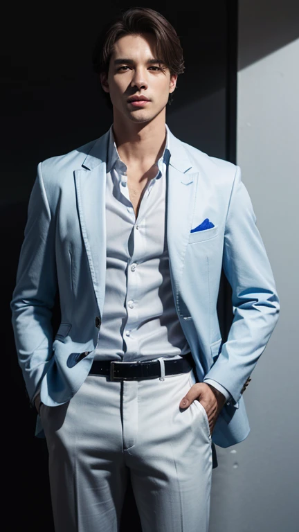 solo , 1man , thai man , white jacket , blue shirt with collar , black Long pants , sit