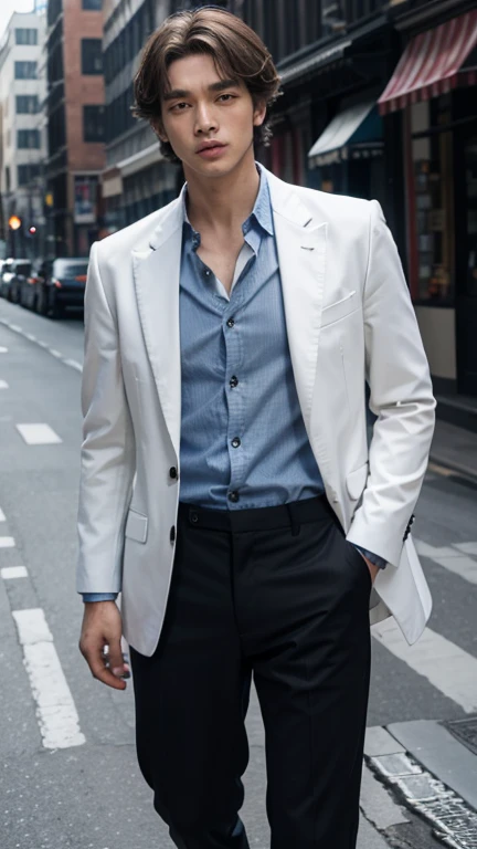 solo , 1man , thai man , white jacket , blue shirt with collar , black trousers