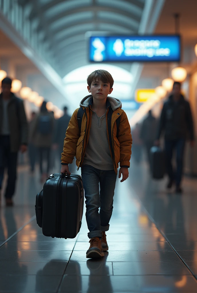Boy doing security check in airport . Follow all necessary data show exact picture. Pov behind the boy remove that machine