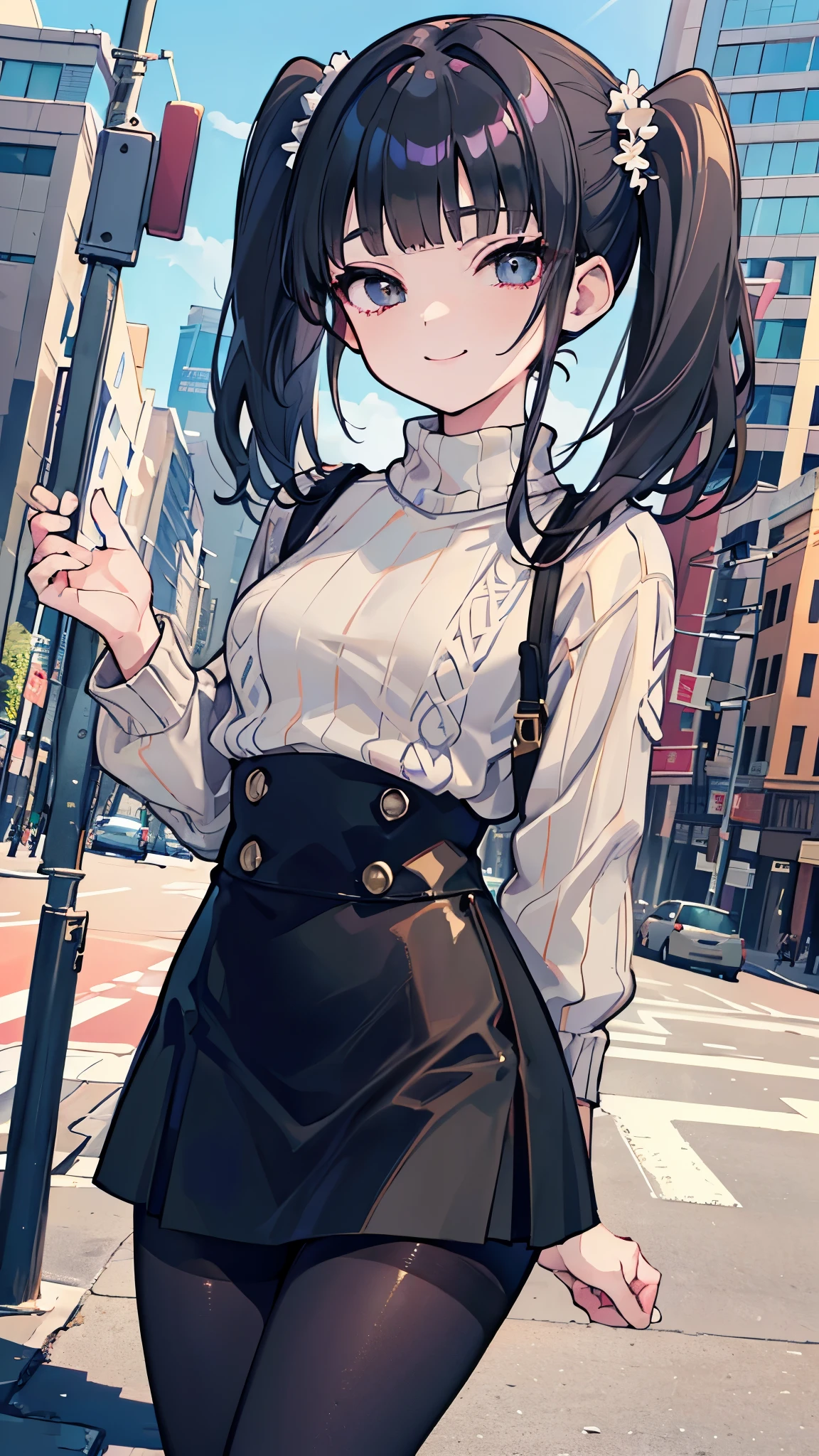 Anime girl in a skirt and blouse standing on a city street - SeaArt AI