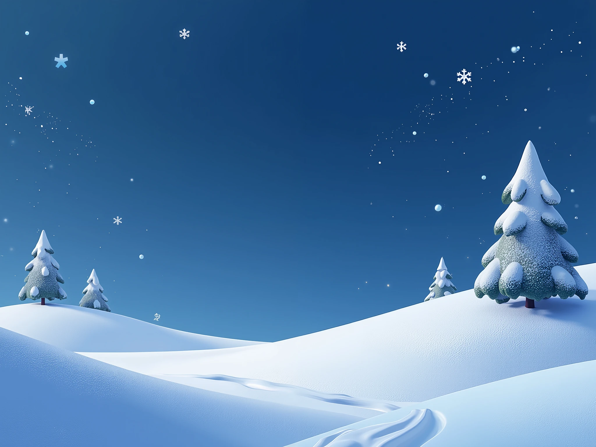 White Snow , Blue Sky , Falling Snowflakes ,night