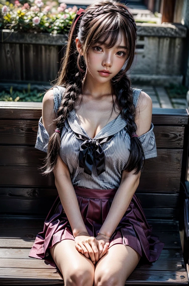 1 beautiful young girl, Pretty Face, (slim body:1.2), Practical, Extremely detailed CG unified 8k wallpaper, Very detailed, High-resolution original color photos, Professional photography, Practical portrait, light, Beautiful and detailed, (Beautiful big), (cleavage:1.2), (School uniform with wide open chest:1.5), (mini skirt:1.3), (Very small white lace panties:1.5), (Squat:1.1), Camel hoof detail, indoors, School, (best quality:1.4), Super Detail, high quality,short hair,蓬勃後short hair,braid,細braid,Breasts look soft、No、plump breasts