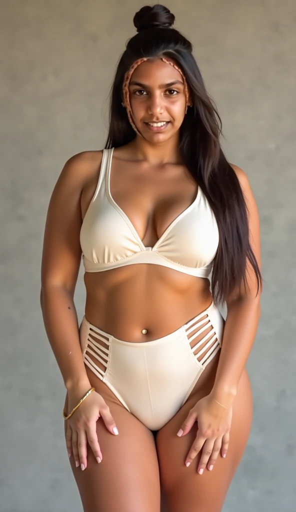 RAW photo,candid photograph, full body,photo of a beautiful,influencer,30yo Arab woman, detailed skin, naked, looking at viewer, thick body structure,white background,no background, candid pose,blue light, film grain, kodak color, instagram LUT