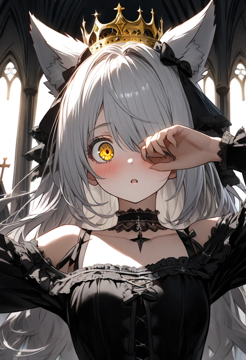 top-quality、ultra-detailliert、girl1、Masterpiece、Illustration of a girl's face　white  hair、short-hair、Perm hair、dishevled hair　in mouth、At the back of the throat、large mouth　Acme face、ahe face、panting、red blush、put out the tongue、droolng、dripping saliva、large amount of saliva、Drenched in saliva