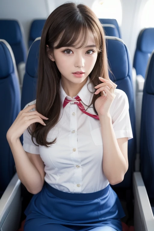 ((Female genitalia in full view)), ((Stewardess uniform))、(((Hairstyles summarized)))、(8K、top-quality、​masterpiece:1.2)、(reallistic、Photorealsitic:1.2)、 Phenomenally Beautiful Female Cabin Attendant、24 year old、Beautifully put together hair、French Twist、(((Panties visible from the skirt)))、(((Crotch wide open)))、独奏、In-flight services、watching at viewers、(Sit up:1.5)、On the plane、(((Push the in-flight cart)))、large full breasts、Fine and beautiful eyes)、(Dark blonde hair:1)、(long:1.1)、pantyshot, Spread your legs apart, (((tight skirts))), A dark-haired, bblurry, blurry backround, Black Knee High, Black pumps, life-like, length hair, s lips, Brown-eyed, Black stockings, ​masterpiece, top-quality, ultra-detailliert、(((Fetish Shots)))、(((Open your crotch wide)))、Inviting eyes、