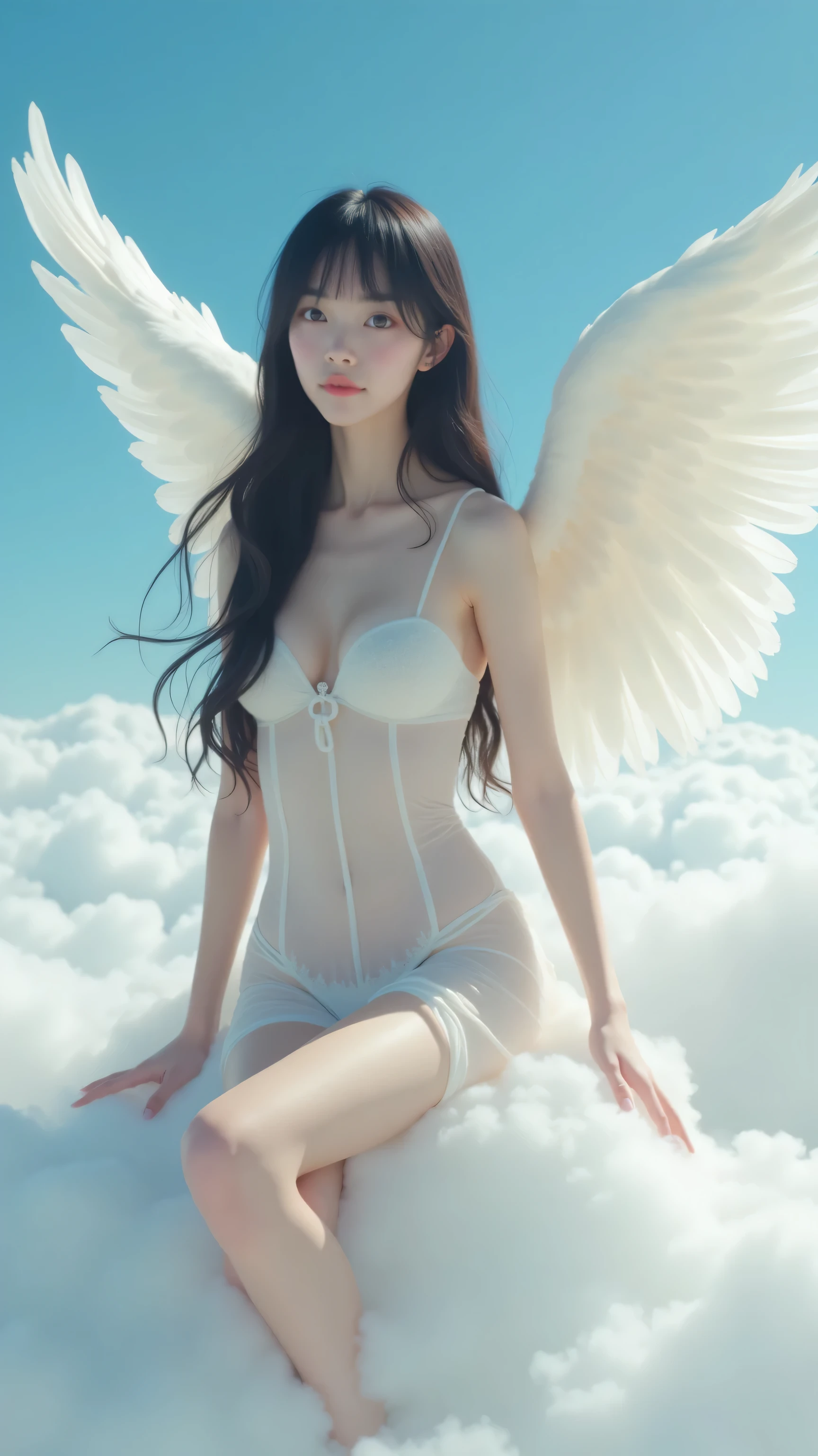 breast enhancement,reality,offcial art,8K quality,Super detail,fine detail skin,Movie Angle,cinematic textures,Movie lighting,Masterpiece,Best picture quality,deepshadow,Backlight,1 girl,Zhu lips,Messy hair,showing panties,pantyshot,underbust,1girll,Whole body,White_Stockings,Lace stock,Long hair,upper legs,Lace, Angel in white dress walking on water，Full body angels, Naked girl, White stockings, White silk wings,, Wide-angle angel shot, white dresses，Beautiful angel in white dress,nudegirl  , crisp breasts，Gas bangs），ssmile， best qualityer，tmasterpiece，（realisticlying：1.4)