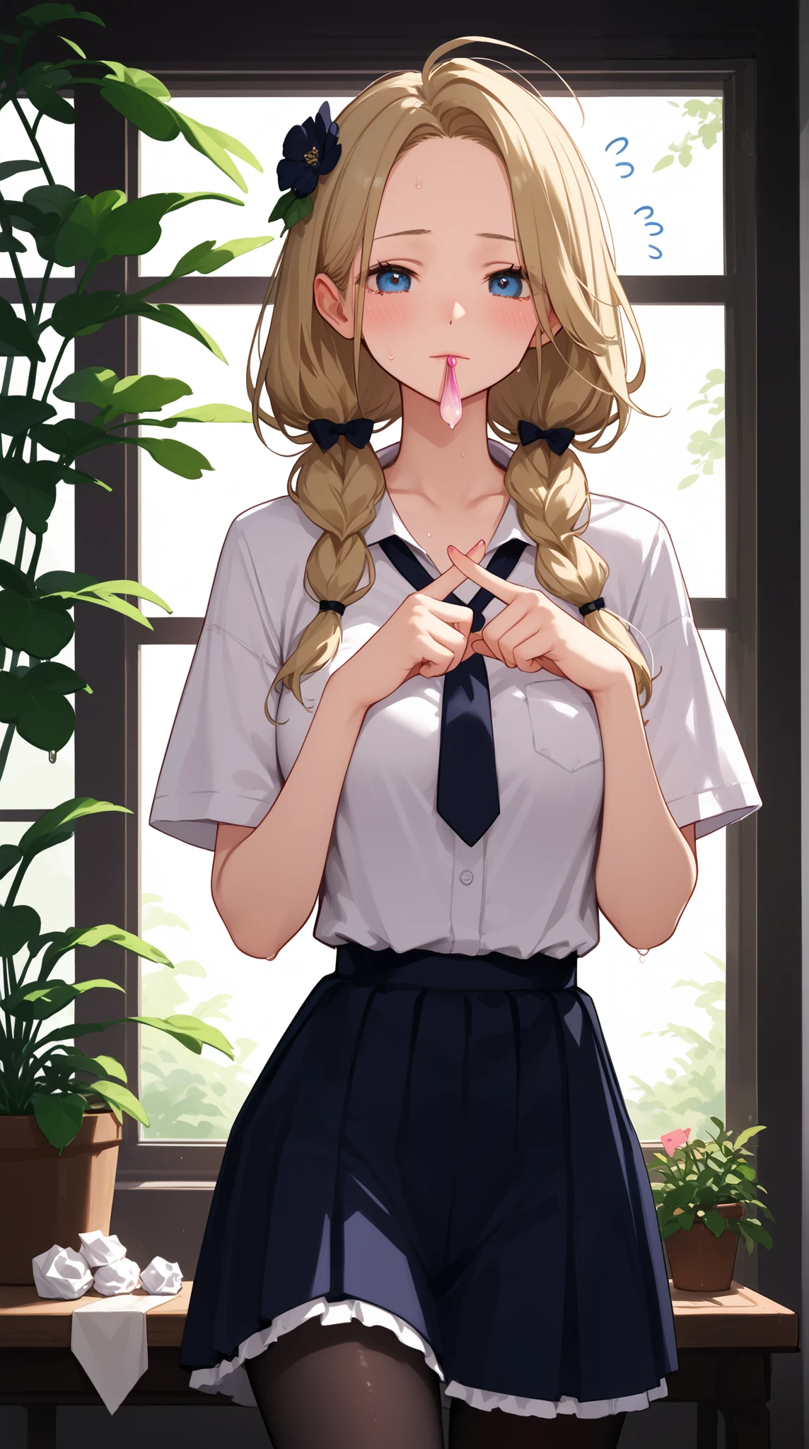 (Photorealistic illustration:1.3), （ realistic、 realistic:1.37) ,Elegant,beautiful face.awesome cute, high quality, nsfw, exquisite, beautiful,perfect fingers, highres icon,longhair,slant eyes,（ 1girl , school uniform1.1 cloted）,big busty, forehead,cowboy shot,170 cm, ,bedroom,（seductive face:1.5）, bare pantyhose, embarrassed, nose blush:1.3),(vulgarity:1.1),(fucked silly:1.1),(steam:1.1),(wet:0.7),(trembling:1.4),(tears:0.8) ,(drooling:0.7),(sweat:1.1),after sex,(heart:1.3),（messy hair:1.2),used condom,used tissue, 18years old,How,break （ realistic、 realistic:1.37)