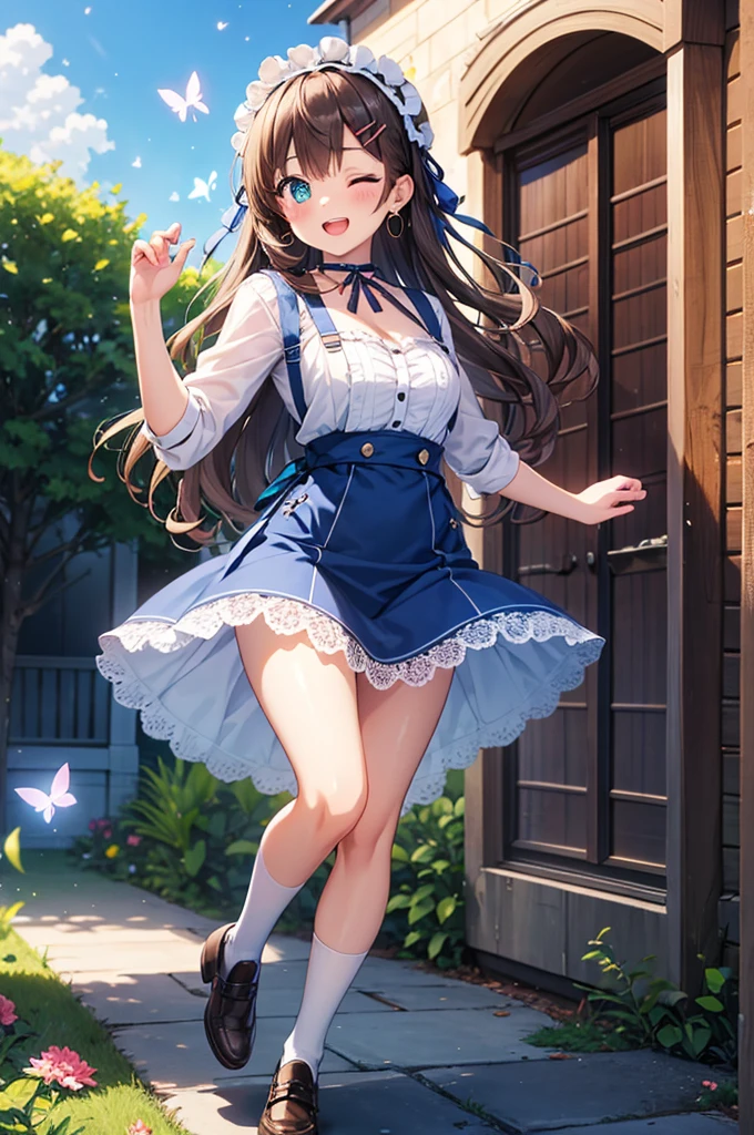 (((masterpiece, Highest quality, High resolution, 超High resolution, Perfect Pixel, Depth of written boundary, 4K, RTTX 10.0))), Beautiful Anime Women, Beautiful art style, Anime characters, ((Smooth texture, Realistic texture, Anime CG Style)), Exact finger count、Exact number of legs、(Exact number of arms:1.0, Exact number of hands:1.0), (Perfect hands, Perfect Anatomy.1.5), Cinematic, Realistic, Extremely detailed CG, Daytime lighting, Perfect lighting, Best Shadow, The best natural light, Perfectly balanced style, Perfectly balanced body, Perfect body, (Slender body:1), whole body, ((bangs, Dark brown hair, Twin tails)), ((An adult woman is standing and lifting her skirt:1.4)), (Light blue checkered dress, Lace and ribbon:1.8), ((Stylish, sexy and cute panties, Stylish shiny satin panties, (Side-tie panties:1.1), Panties with plain light blue center and lace decoration on the sides, Small panties:1), Light blue panties:1.3), (Cleavage, beautiful and big breasts:1.2), (Embarrassed expression:1.4), (blush:1.2) , (amusement park, 背景にamusement parkのアトラクション, Lots of people in the background々: 1.3), Angle from the front, (Flipping the skirt with your own hands:1.3)