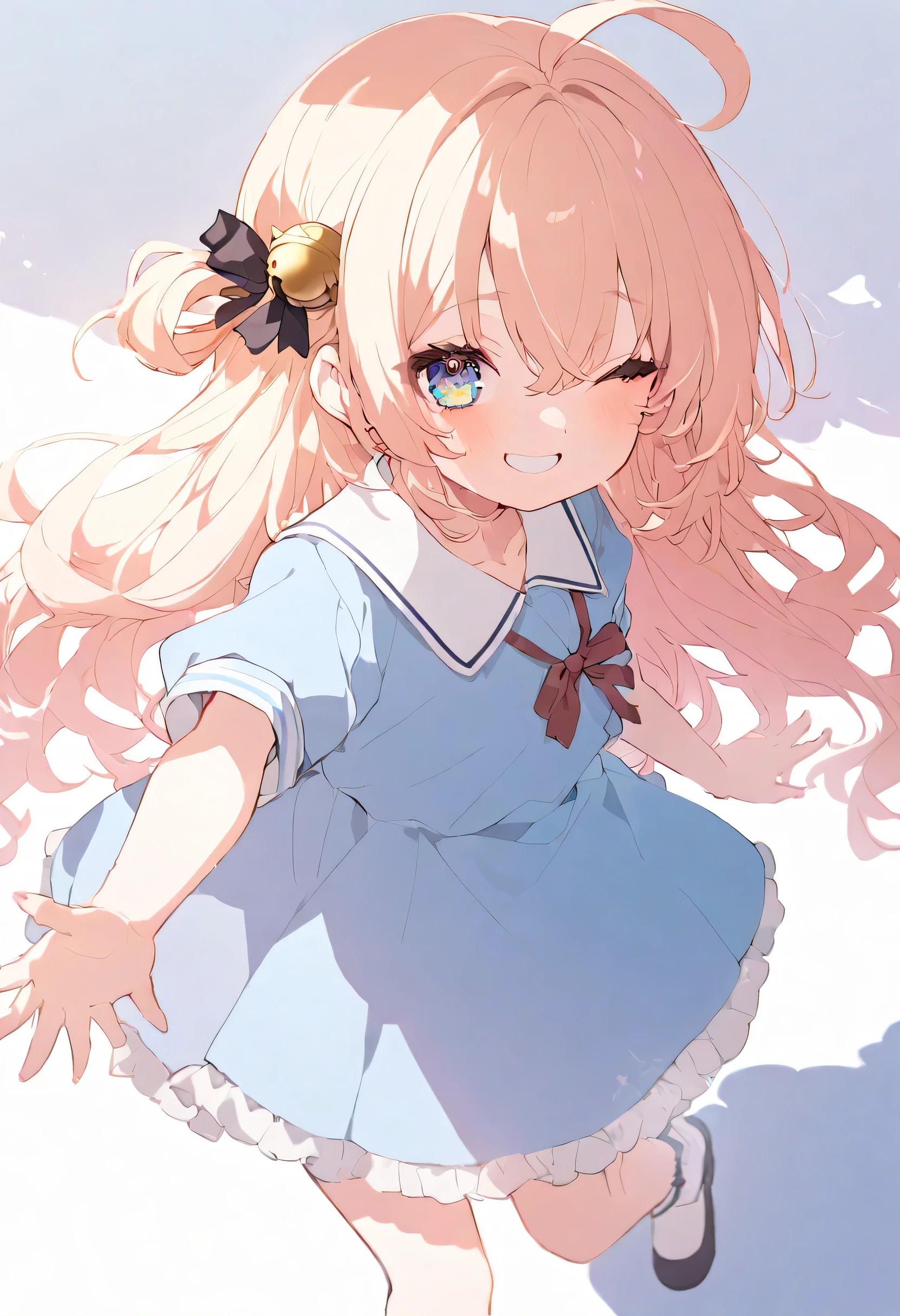 (muste piece), (best quality), very detailed eyes, expressive eyes, perfect face, very detailed face, highly detailed face, beautiful girl, 8K, beautiful girl, white background, delicate and beautiful face and eyes, dark intense shadow,
1 girl, vtuber style, cool girl, hololive,SakuraMiko, long hair, ahoge, one side up, hair bell, (loli:1.3), uniform, small chest, clavicle, one eye close winking, smile, (full body), standing,, nsfw,( panties peek:0.9),under angle。下からのアングル