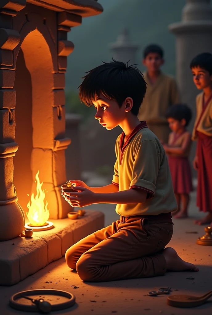 A hindu boy in hindu temple in dhurga puja moment