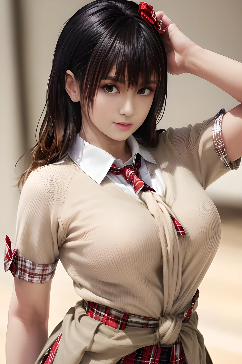 ((masutepiece)),((Best Quality)),absurderes, 1girl in, 1boy, crouching cowgirl, POV, School uniform, (crass room:1.1), Sunlight, (Half-closed eyes:0.4), (Parted lips:1.4), (nose blush:1.2), lightsmile,