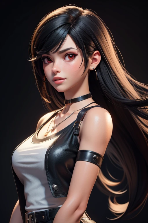 a close up of a woman in a red top and red shorts, tifa lockhart portrait, seductive tifa lockhart portrait, portrait of tifa lockhart, tifa lockhart, tifa, tifa lockheart, 3 d render character art 8 k, artgerm ; 3d unreal engine, glamorous tifa lockheart, mai shiranui,boxer, laughter