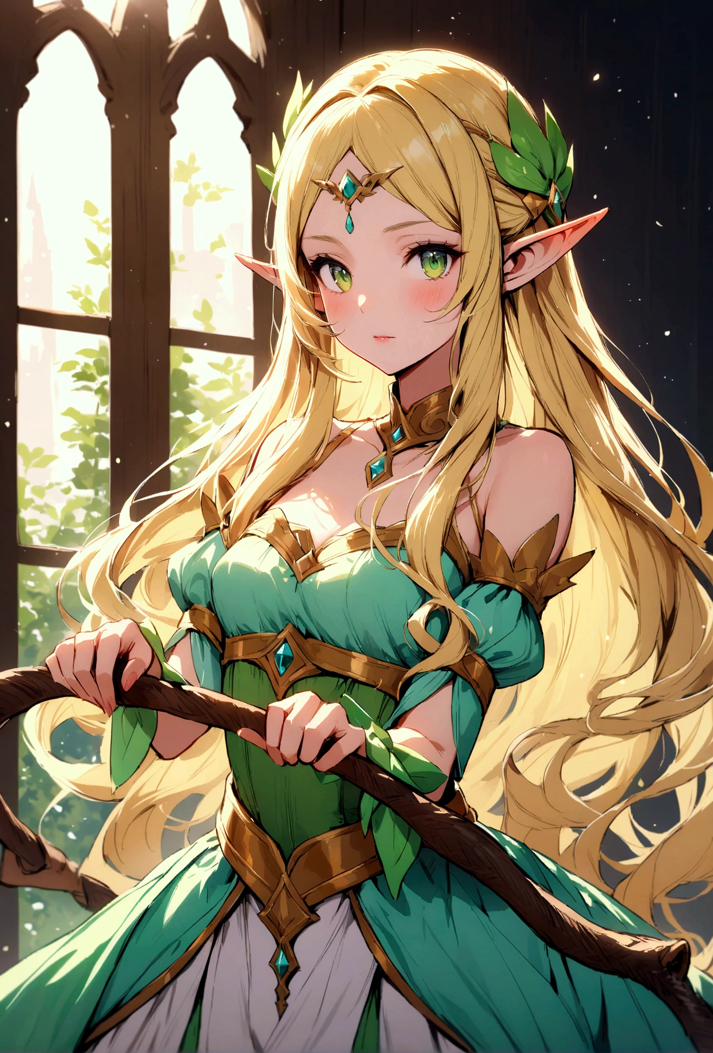 Blonde long hair, Holding a bow,Elf Princess