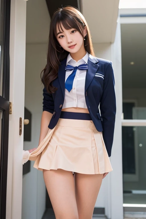 ((top-quality、16k、tmasterpiece:1.3))、1girl in、adult lady、(hentail realism、Photorealsitic:1.37)、(physically-based renderingt、Emphasis on balance、gold)、Shy smile、full bodyesbian、full body shot of、Slightly slimmer face、Pretty women、A Japanese lady、com rosto detalhado、Neat face、A detailed eye、二重まぶた、Long lashes、Beautuful Women、Cute Baby Turtle、petty face、E-cup、Small buttocks、A sexy、spellbinding、adult-like、((Girls' high school uniform、a sailor suit、Blazer uniform、Raw feet、beautifullegs、long leges))Panchira、high-heels、nipple piercing、a necklace、bangle、Anklets、Library or school、