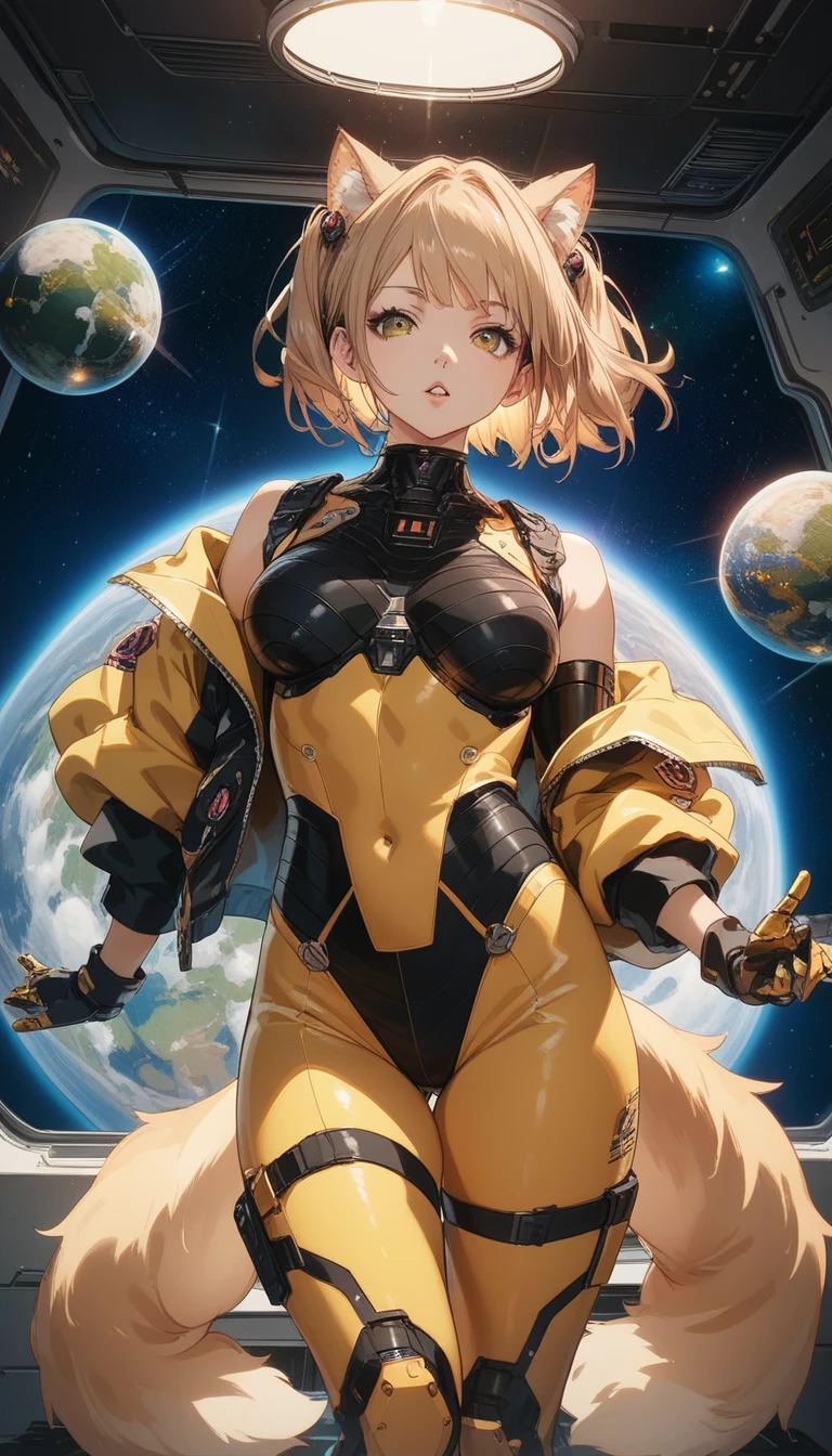 (((Yellow golden skin))), (((back view))), (((phoenix tattoo on back))), (((golden Yellow suit))), (((perfect ass))), (((best qualityer: 1.4))), (((Afro))), (((DuneWalker))), (((post-apocalypse))), (Unbeatable masterpiece), (hiper HD),(CG 8k hyper-realistic), (((breasts big))), (((hyper feminine))), sensuous girl, (bob hair with straight bangs), ((( sculptural body ))), (((1 girl))), 20 year anime girl with perfect body, Beautiful and well-groomed face, slanted eyes, muscular body:1.2, costume with textured details in pixel art, (Head to thigh photoodern samurai pants, Complex equipment，Tight, dark clothes，With white stars and white stripes, Metal parts in armor, afro girl, (((standing alone))), pirralha violent, (((14歳))), sensuous, pose de atitude, work of art, post-apocalypse, (((manga style))), Bounty Hunter, violent, Manic, the way you want, slenderbody, thin but strong, perfectbody, roupa moderna, Advanced technology, short shorts with checkered pattern in red and black, fur collar jacket, sleeves with vertical striped pattern, neutral background