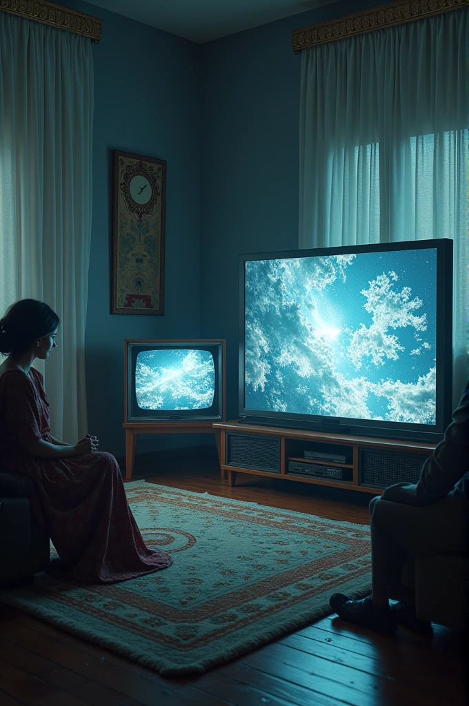 there is a woman sitting on a couch watching tv in a living room, retrofuturism, hermes ad, syndicate(2012), 70s sci-fi, inspired by Jules Joseph Lefebvre, panavision x iii, globes, bethesda, screengrab, aquaman aesthetic, anamorphic widescreen, barbarella --auto --s2
