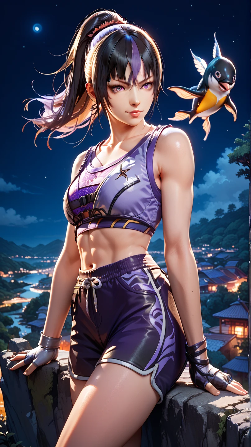 Moisturized skin, (gradient eyes), realistic body, (adult female body), energetic, (), (girl), crop top,
BREAK,
bright red lipstick, (beautiful navel), (purple hair), beautiful hair, (straight bangs: 1.3), (long bangs at both ends),
BREAK,
((masterpiece + highest quality + high resolution + highly detailed)), (full body: 1.2), symmetrical, one cut,
BREAK,
(electric shock), (wind blowing), (blue electricity), (battle stance: 1.4),
BREAK,
(large Japanese sword), ninja, inside a mansion, assassination, cuts, kunai, fantastical, dynamic,