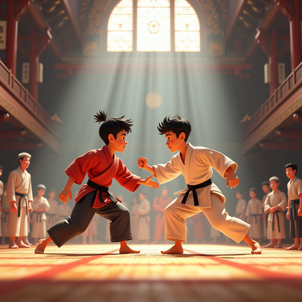 Excellent Works,4K high-definition images。Antique anime style Excellent Works,Antique anime style,Tang Chang'an,Close-up shot of an ancient market in clear weather,The crowd onlookers hid in fear.,Middle of the street,Several strong men beat a young man with sticks。Second Dimension
