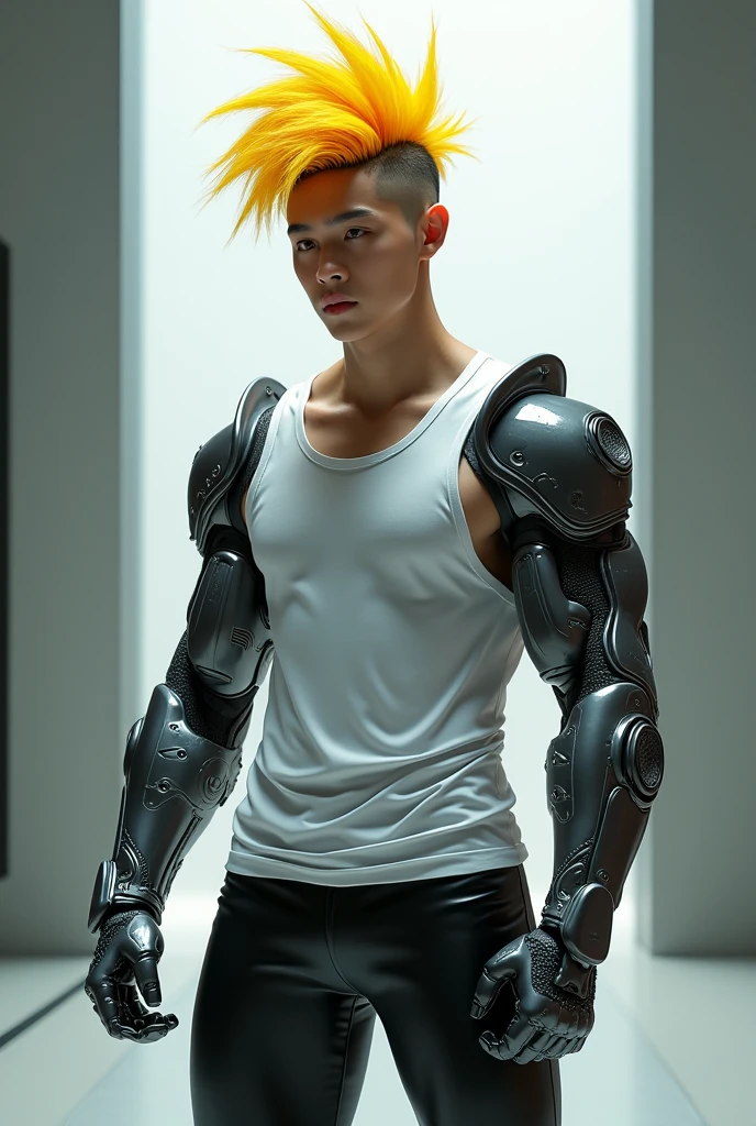 1 boy, realistic, no short, royal trousers, with chain in boddy, highligt image, perfect, detailed skin, robo, muscle,