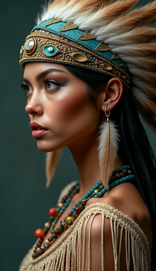 realistic clay sculpture .Feather theme, dream catcher, half body portrait, beautiful Native American woman, rich in color and detail. 3D sculpture. perfect lighting and composition, fantasy style, Greg Rutkowski, Boris Valleggio, Ciro Marcetti, in ultra-realistic details, with delicate precision,