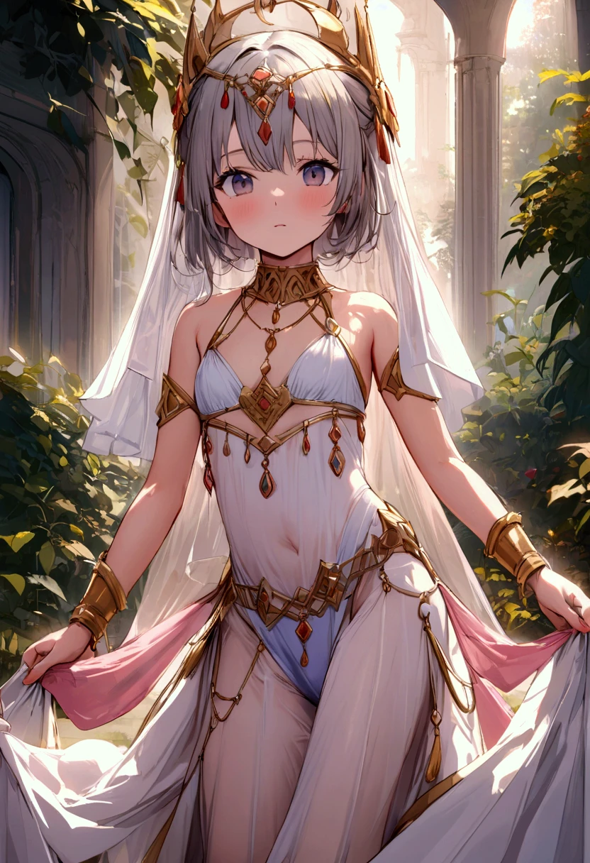 All intricate details: "(Mahabharata cortesana Puta AI, ((see through, short clearswimsuit)), tan skin, beautiful,medirum breasts, firm breasts, Egypt style, Viking girl, very cute, 1 girl view, ((nude, +18)), side angle shot)"