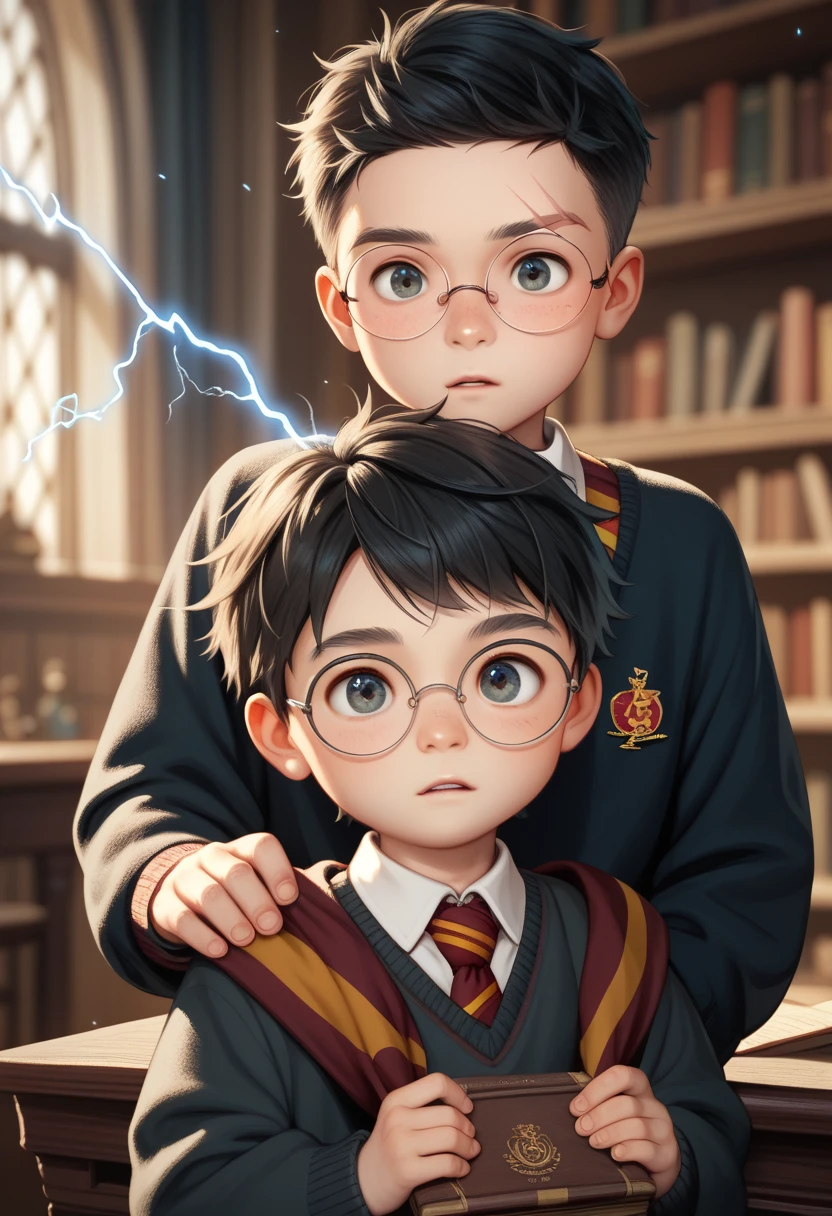 Harry potter. A boy is 4-yr, cute, young, ******, short, thin, Age Regression, Shotacon, Shota, black hair, round glasses, Lightning-shaped scar on forehead