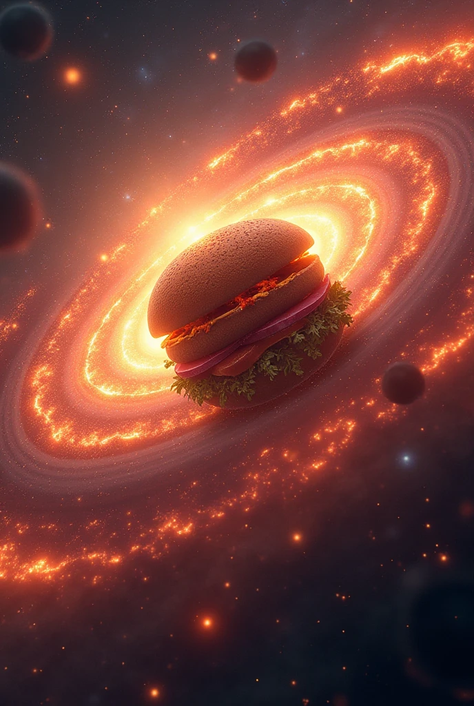 A Burger that looks like the big bang theory 