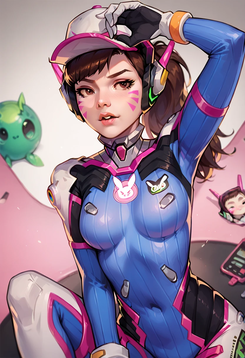 Overwatch DVA sticks out its tongue and opens its mouth with big breasts