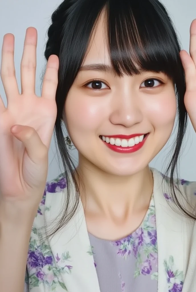 Japanese Beauty、Idol、20-year-old、Big Breasts、valley、Black shirt、Open collar、