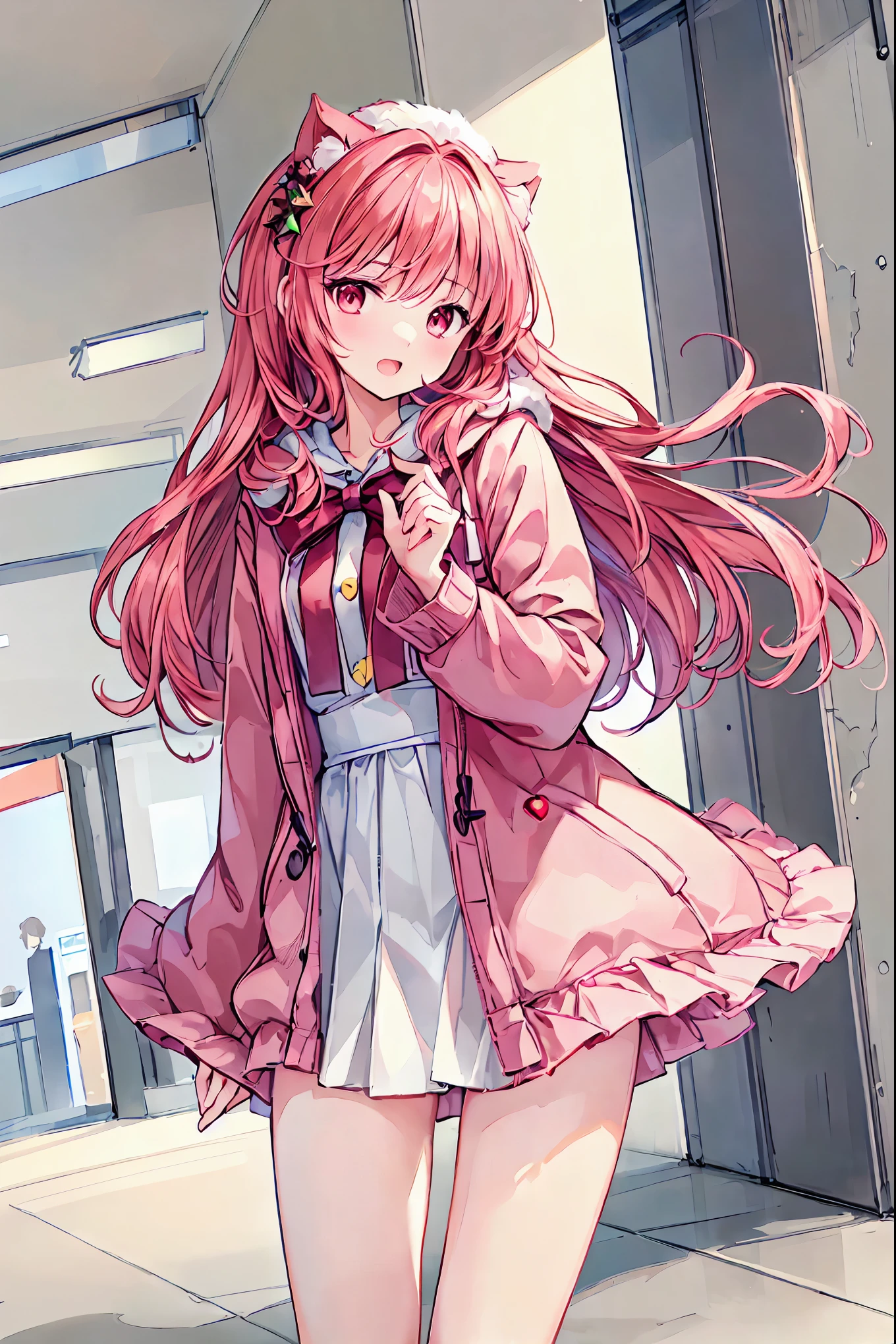 {highest quallity], [super cute], [Ultrathin], [Best illustration], nsfw,chestnut hair, hime cut, long hair, with bangs, Kizi, sailorsuit,Navy blue knee socks and black loafers,ssmile, blush, slender women,manga curta,Long straight skirt, adult women,Strike a pose,Inside the train at night,diagonal,