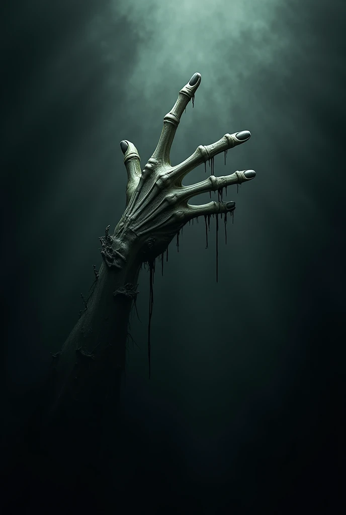 A zombie hand emerging from a misty lagoon.