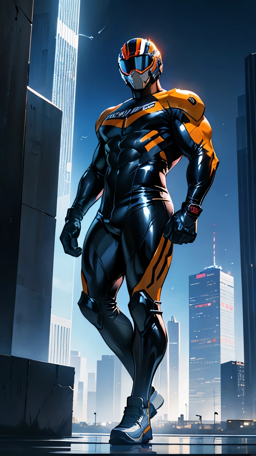 a muscular handsome man in a bodysuit,detailed face, detailed eyes,detailed lips,detailed costume,action pose,dynamic lighting,cinematic composition,highly detailed,masterpiece,photorealistic,4k,8k,HDR,studio lighting,physically-based rendering,vivid colors