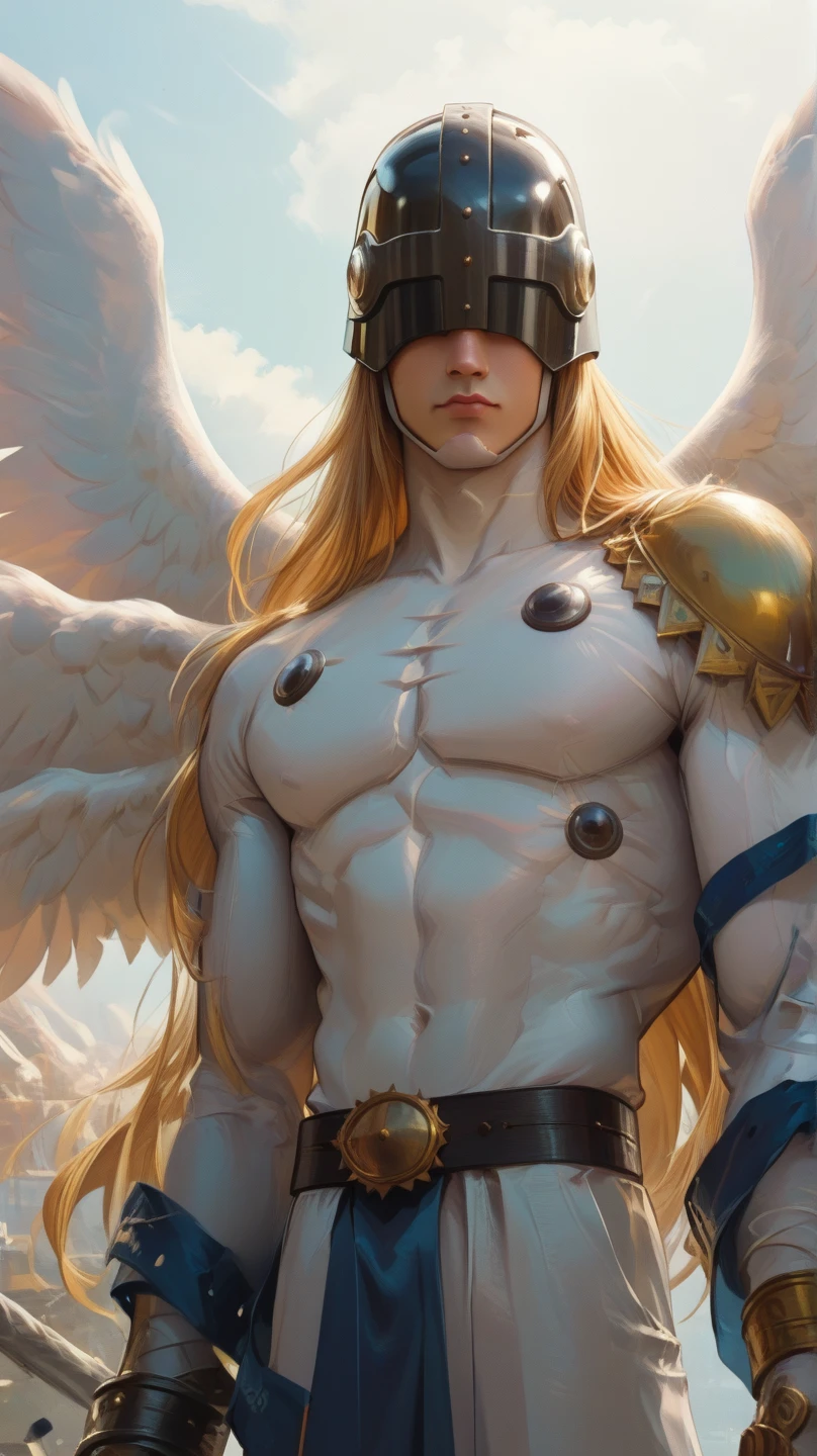 (cara delevingne:1.25), beautiful holy guardian angel, (perfect muscular anatomy:1.25), (large halo:1.25), angel tech holy armor, an holy blue glow emanating from her, (huge angelic wings:1.25), white Eyes, muscular breasts, (perfect hands:1.25), gracious, protective, divine, Context of the divine Church, (8k, RAW photo, photorealistic:1.25),