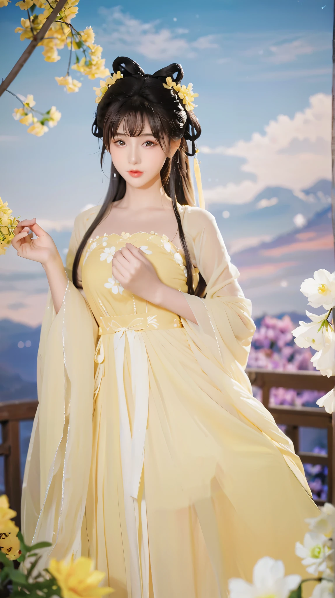 Wearing a light yellow dress、头发上有花朵的Anime Girl, very 美丽的Anime Girl, 美丽的Anime Girl, beautiful fantasy anime , Gu Weiss, Anime Girl, 美丽的Anime Girl, very pretty cute girl , yellow flower, background blur, Anime style 4K, Anime fantasy work , 4k anime wallpaper, Guvez style artwork