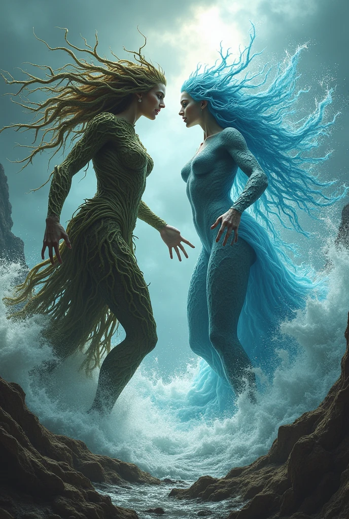 (a magical duel between a couple of two water witches:1.4), the first one is a (fighting:1.2) (hydromancer knight witch:1.2), with (liquid clothes:1.2), (fighting, dueling:1.2), the second one is a (fighting:1.2) (hydromancer monk witch:1.2), with (liquid clothes:1.1), (magical water duel:1.2), woman, young, water, waves, hydrokinesis, splashing <lora:Concept - Hydromancer:1> , by (Tim Burton:1.2), by (Alberto Seveso:1.3), (detailed, dramatic, cinematic pose:1.1) , <lora:add_detail:0.7> , <lora:LiquidClothesV1fixed:1>