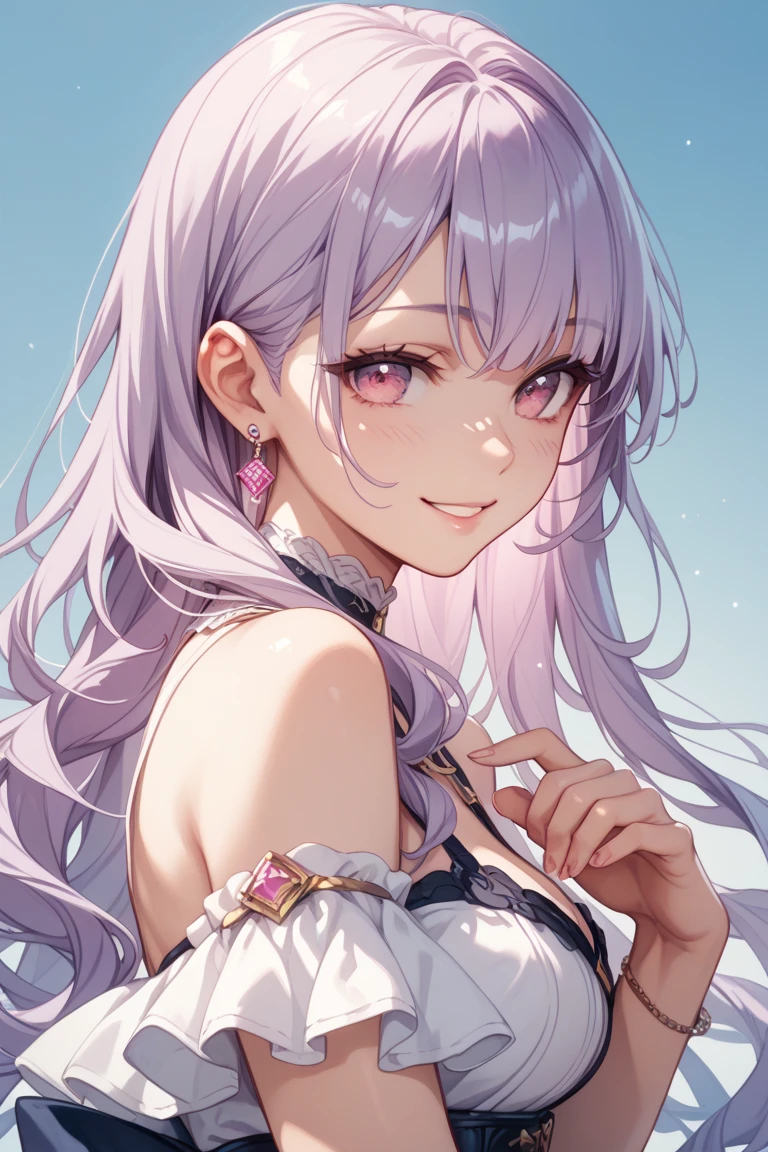 (Close-up of a woman)、((Depiction of only the upper body))、10 generations of women、Pink Lip Gloss、smile、blush、(Open the lipstick a little、High resolution、16K))、Medieval city