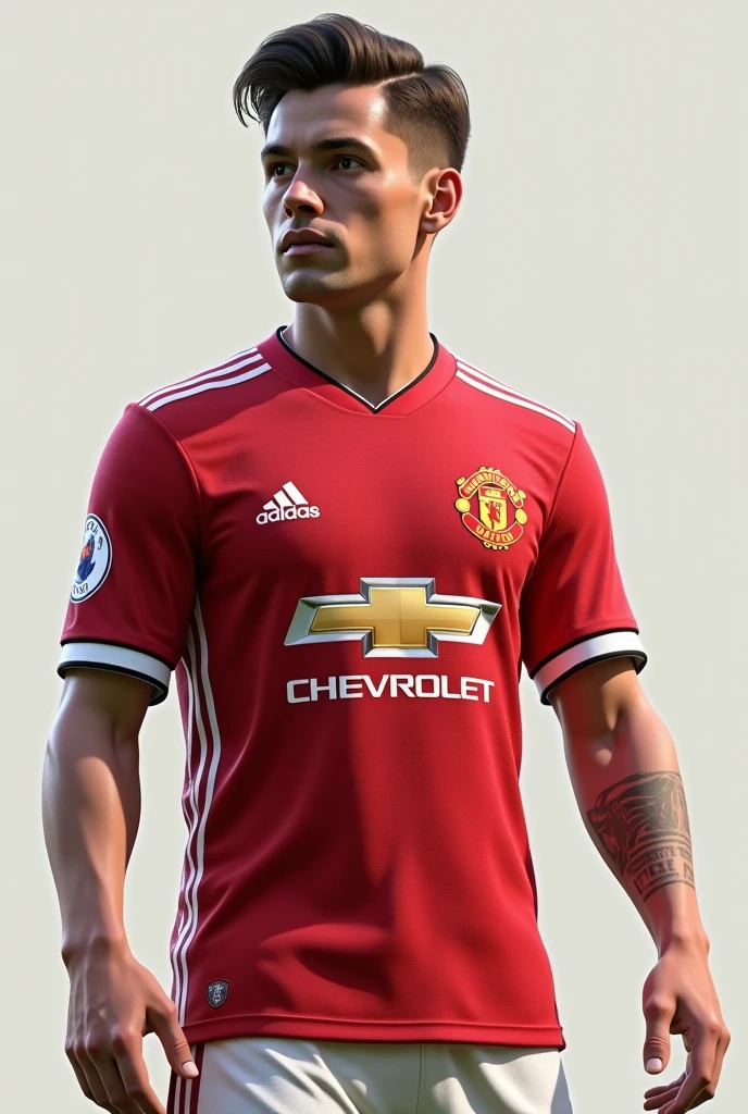 Photorealistic, 64K, A realistic christiano ronaldo [wearing manchester united soccer jersey number 7 ], standing up celebrating his goal, perfect fingers