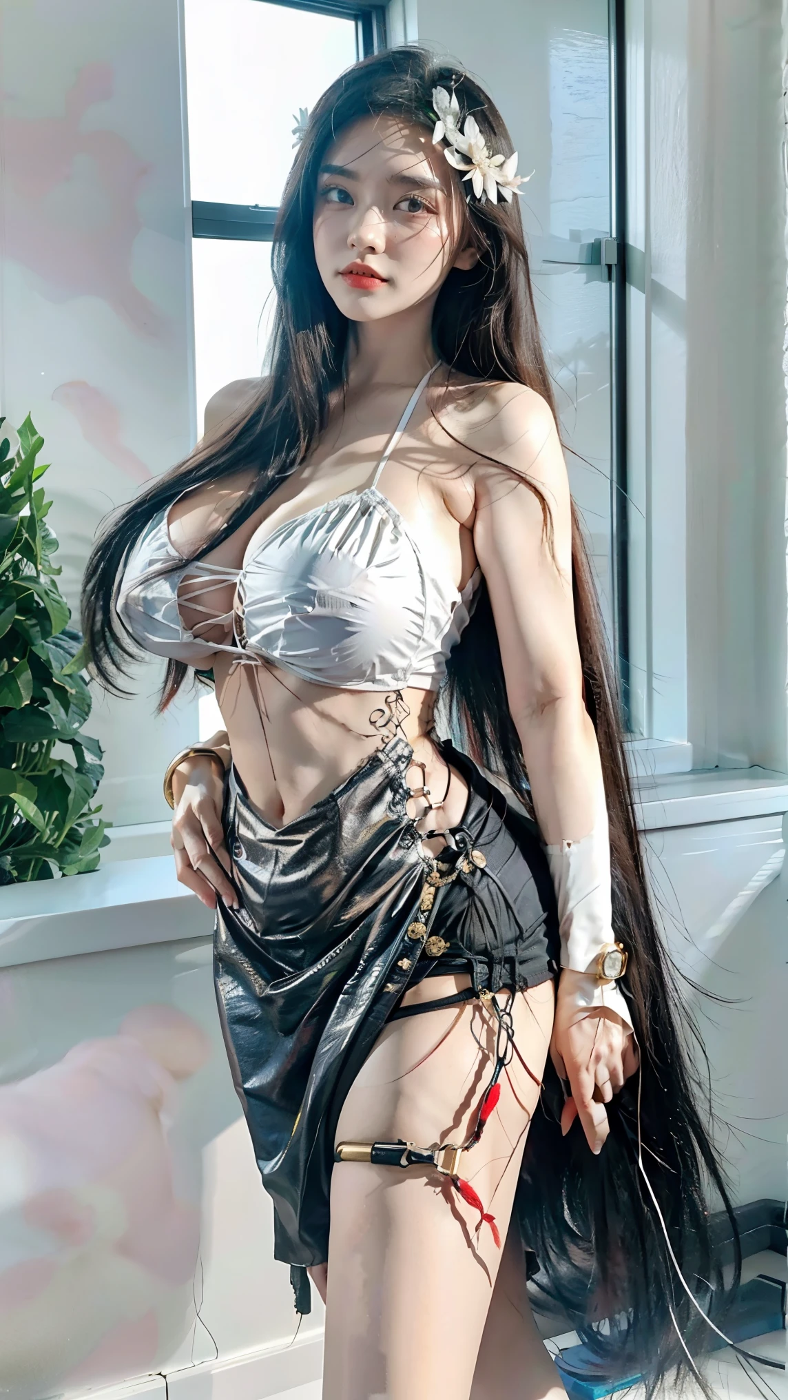 ((Highest quality, 8k, masterpiece:1.3)), (Sharp focus :1.2, Beautiful woman with perfect figure:1.4, Slim Abs:1.2), (looking at camera, full body, shoot from below ), cute large size breasts, cleavage, (Photorealistic:1.4), (realistic:1.4), (sleek long Hair, silver hair:1.05), Highly detailed beautiful face and skin texture, Fine grain, (very cute detailed face ,detailed double eyelid, detailed big eyes), natural makeup, A little bit of lipstick, sex appeal, (doing the belly dance so passionately with sweaty body, attractive facial expression) , (A beautiful woman in elegant vivid color belly dancer outfit, wearing elegant earrings and necklace), (facial expression is big smile), ((at the kingdom palace)), (bellydance)