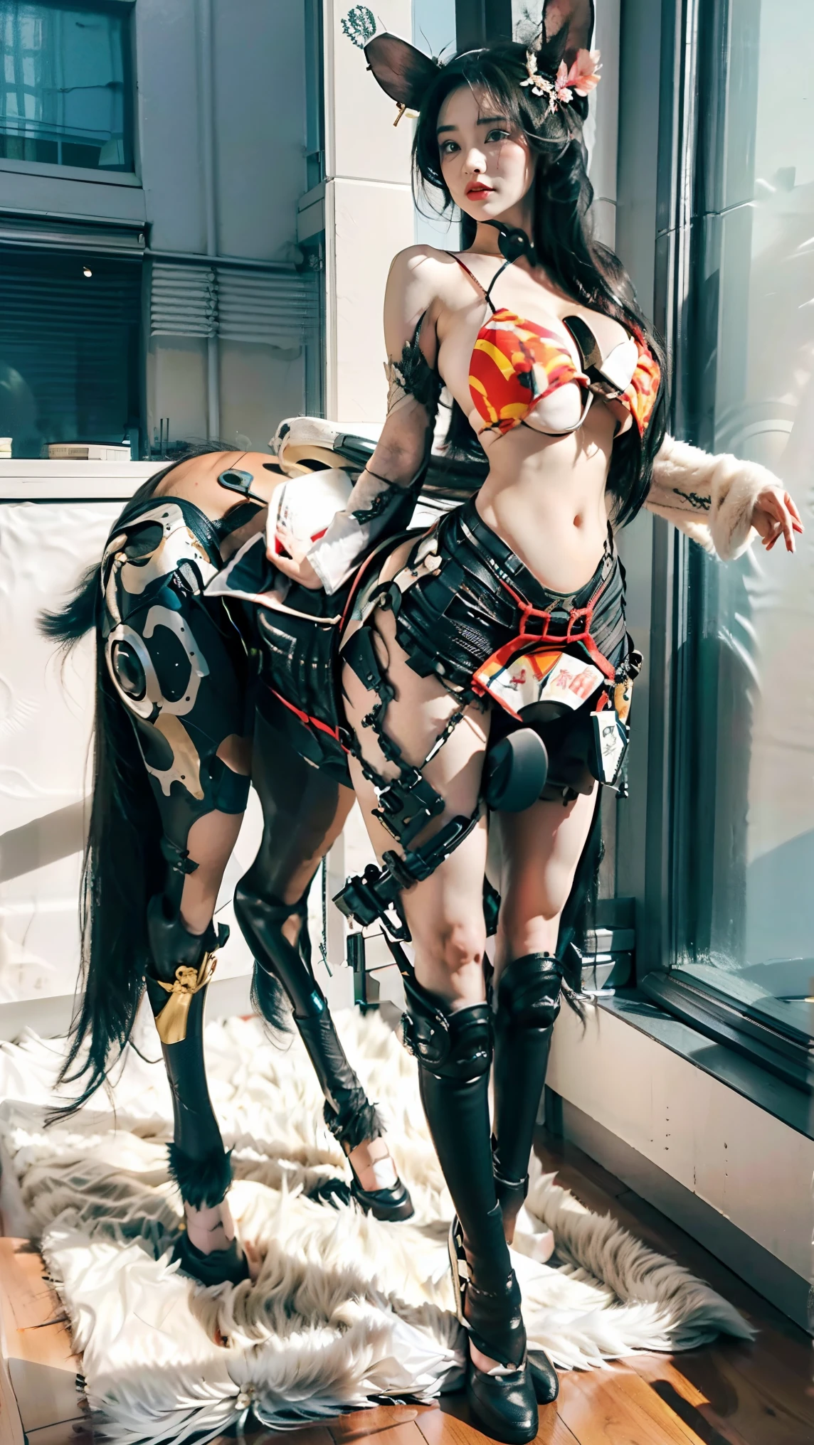 Create a beautiful cinema-grade promotional illustration with a gorgeous Hollywood master design , distribute the character material in a geometric pattern in a picture with a super depth of field,Multi-layer zoom ,Integrated 光线变化, capture the character's face from an ingenious angle ,( cybermecha centaur 、Metaphor 、暗藏玄机人物殿堂级的性特征and excellent sexual tension :1.6),以精美饰品and光影效果对审核部位隐形打码, world-class rendering , super detailed ,Super complex, Super Detailed , details are true ,Super-sharp , super high quality output, bright color , beautiful ancient god Siren 。{( is based on classical aestheticism :1.8), super skill fighting moves , using commercial giant makeup props ,What brings together a team of (grace、pride:1.2) team up,include(人马合一的Cyber机甲半人马,Centaur,Centaur:1.8),and( the charming ancient gods, the mermaid 、Half man, half fish:1.6),and(Cat girl,Cat People, half human half cat ),and( high-energy phoenix girl 、Fire woman、 half human half fire :1.6), and the mini flower fairy (Fairy:1.6),以及粉红的魔tail(Succubus:1.6),wait( more than the five beast girl Furui 1 .5),they(Integrated 、 Perfect Blend 、 precise connection 、 seamless nesting 、 line slender 、 appearance incorporating mythological, legendary, and monster features、tail、Tentacles、Wings、Feather、scale、nail、hoof、Anti-Joint 、Arthropod、fur、Chitin 、Pattern、Tattoo、华丽装饰wait外观特征:2), superheroes with (Beauty:1.5)、Tear mole、( compression of gravity, a large bag with an oversized curve, full, super huge jelly chest:1.6)、收窄的肋骨and肩、Vacuum belly、 rough、 ultra-long hips and legs 、 long body ,Standardized ergonomics 、 Physiological Perfection、 Medical Beauty Skin 、 Mysterious and fragrant organs 、生化Cyber}。场景内include职业为女性的:( Cthulhu folklorist 、Explorer、warrior、Clergy、Ranger、wizard、超级家wait)。 a variety of superb martial arts ,加入中式玄幻and西方奇幻wait多种幻想元素的装备and服饰,包含有中西方多种古典and潮服融合的超级服装,诸多幻想and科技融合的特种装备, Blurred ultra-giant Oriental classical idols passing through the atmosphere 。 partner combination 、interactive、Innocence、Neon、 multiple color light 、Fire、 ultimate color control 、Fun、 surrealism 、Cyber、Prize-winning entries 、、 inspirational idea 、 Clean Picture 、Reality、 settlement screen 、Chinese Comics、AAA Games、The invisible light code passed the 。( cybermecha centaur 、Metaphor 、 concentrated computing power metaphor using camera language 、 excellent sexual tension :1.6)。