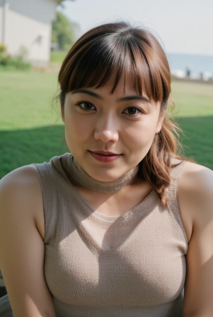 image of woman squeezing her breasts closer using her arms making her breasts look big. medium length hair, wearing loose dress, in the streets of berlin, instagram aesthtic photo and pose. afternoon. pout. 