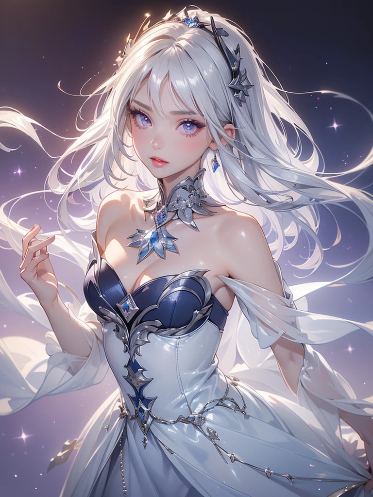 absurdres, RAW photo, extremely delicate and beautiful, masterpiece, Best Quality, ultra high resolution, 32k, hyperrealistic, ultra-detailed, perfect figure, detailed description, pale skin, 20 years old, detailed beautiful face and eyes, tearful mole, earring, short medium hair, wavy hair, full body, a ghostly ethereal female figure, delicate detailed facial features, long flowing white hair, pale skin, wispy ethereal dress, surrounded by a mystical glowing aura,