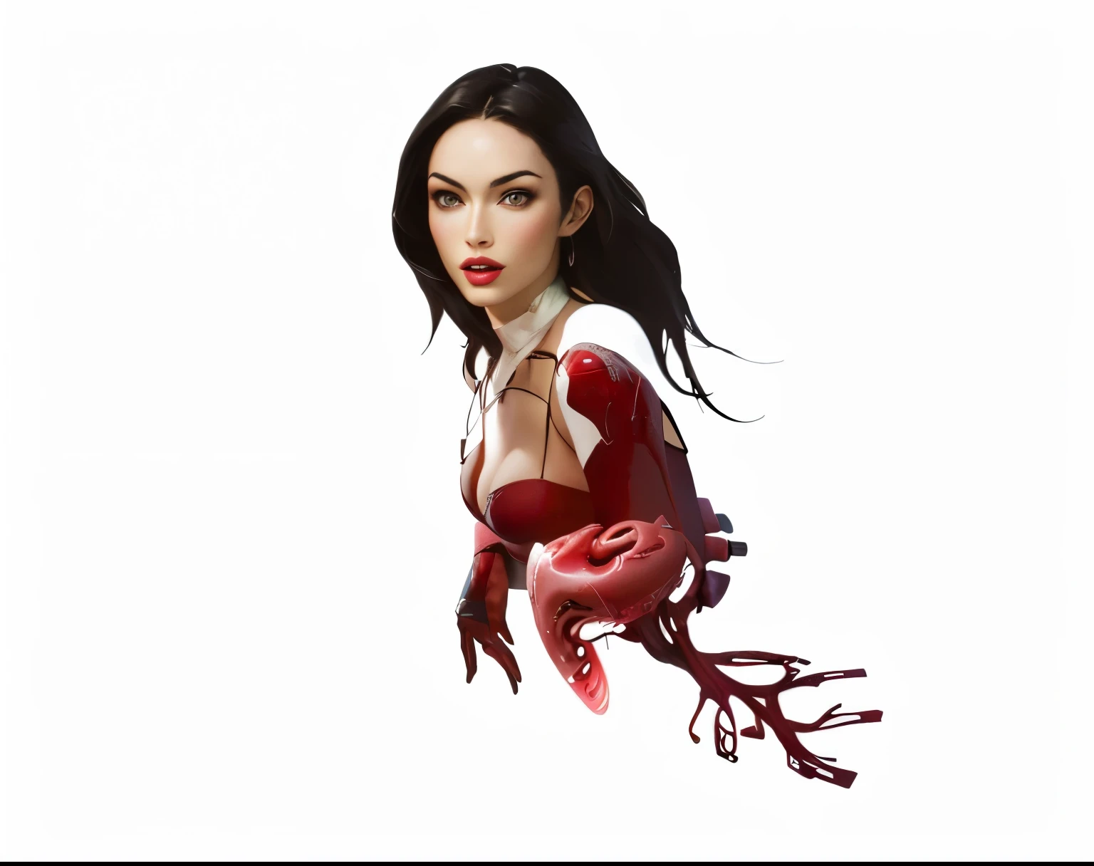 a woman with a heart shaped body and a large breast, digital art. @mariomaniacdude, digital art but photo, with organs, made with photoshop, organs, portrait of megan fox as demon, [ digital art ]!!, digital art'', organ harvesting, gory, album art, tifa, horrific digital art