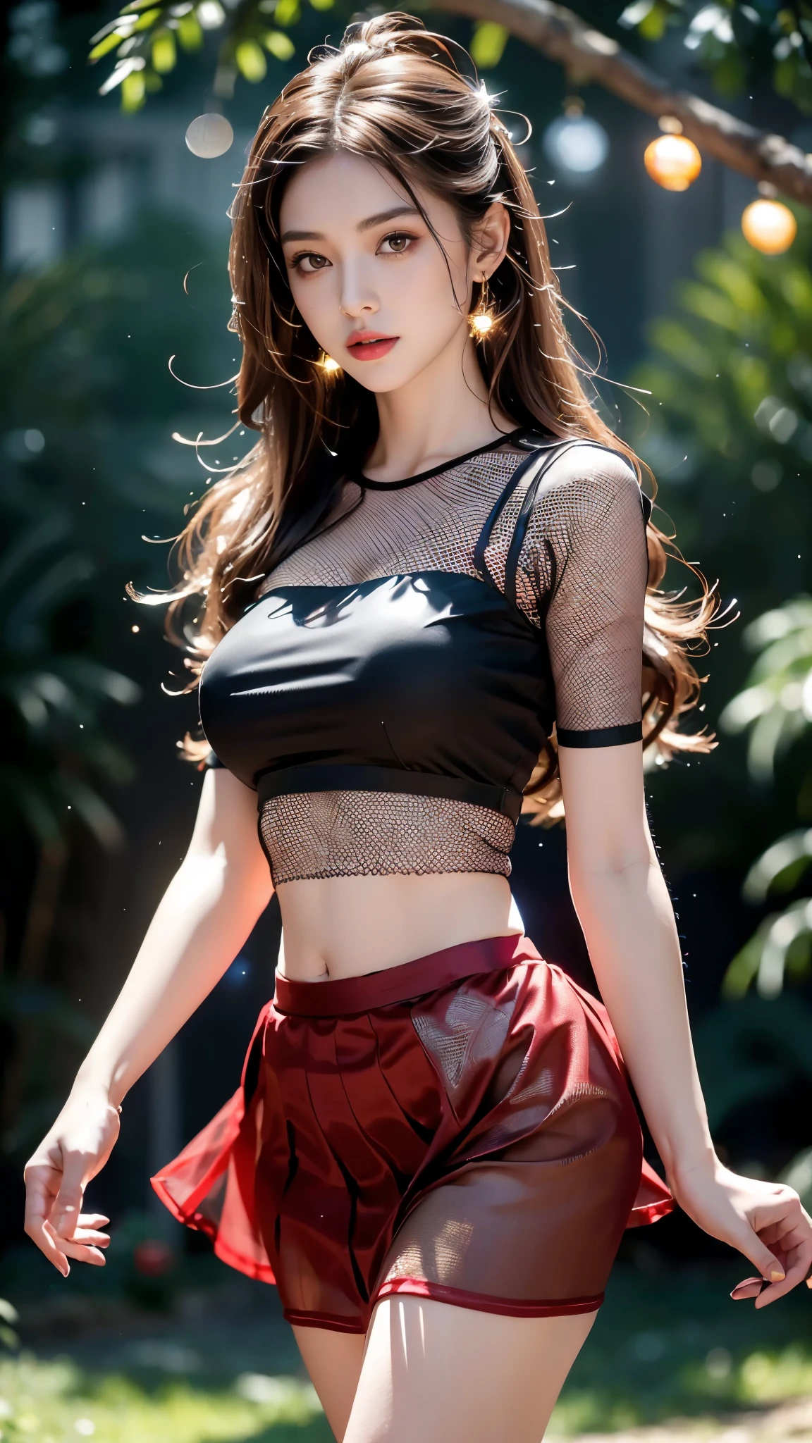 Angelic Very beautiful cute girl,
11 yo,
Beautiful detailed eyes, 
Detailed double eyelids,
(Large eyes:1.4),
Long straight brown hair, 
see-through bangs,
Sharp Focus,
small straight nose,
beautiful detailed face and eyes, 
drooping eyes,
(Soft Saturation: 1.3), 
(Fair skin: 1.2), BREAK  (only lower body fishnet tights:1.3),(very large fishnet pantyhose :1.5),(smile:1.5),(very beautiful cute young girl:1.4),in the street,(upper body super metallic red tops:1.4),walking,beautiful thighs 
