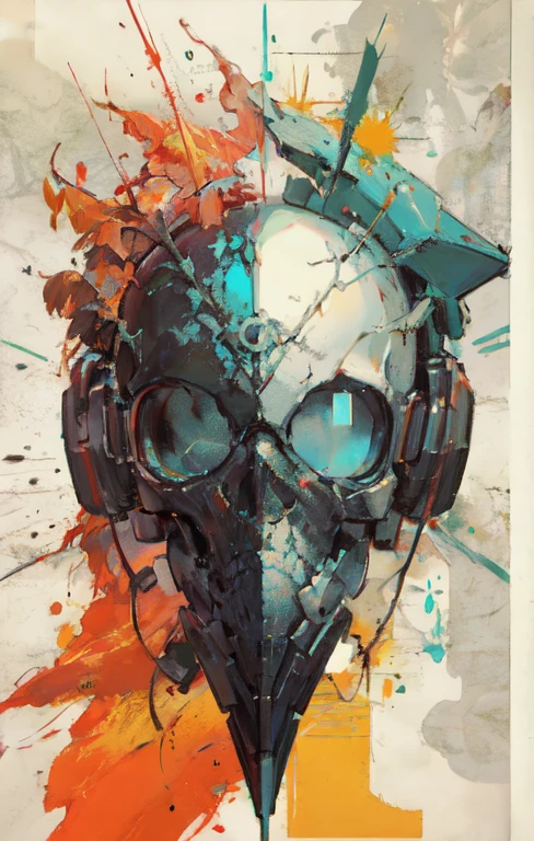 skull, woman, watercolor (medium), fruit background, bouncy castle, post-apocalyptic, :3, <lora:skulls00d-000012:1>