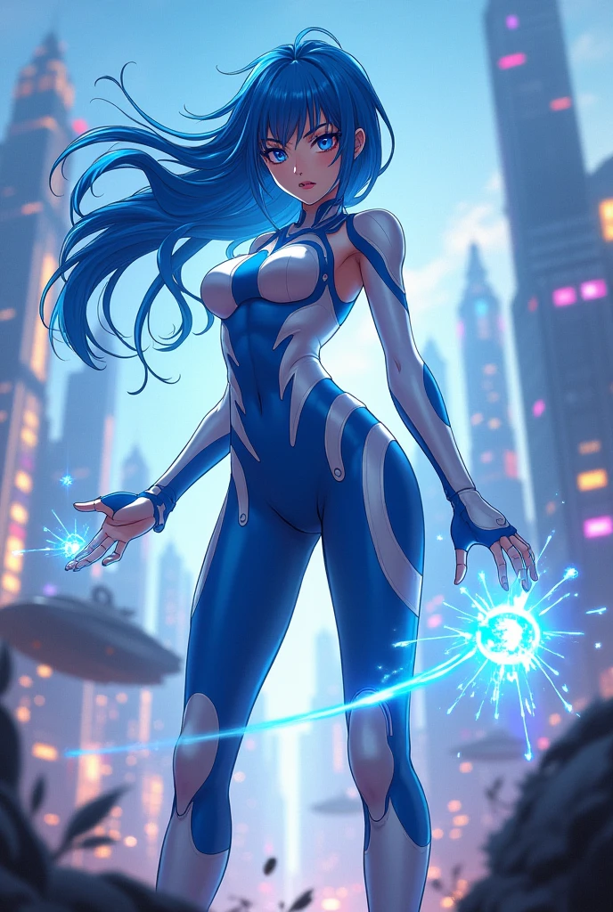 Thunder backdrop, thunder ranger, loli face, small breast, tight suit, speedy thunder, alien weapons